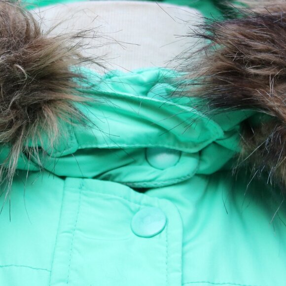 GAP Mint Green Fleece Lined Removable Fur Hood Down Insulated Puffer Vest Sz XL - Picture 4 of 12